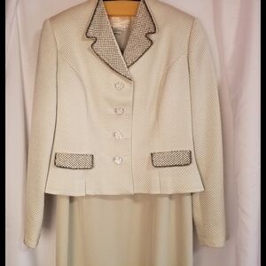 Rickie Freeman Cream Textured Blazer with Long Dress.